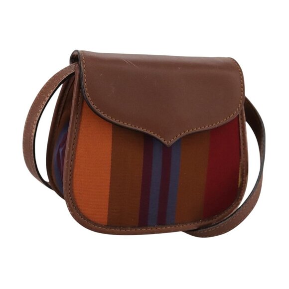 CELINE Shoulder Bag Canvas Leather Gold Brown Auth 111407 - Picture 1 of 16